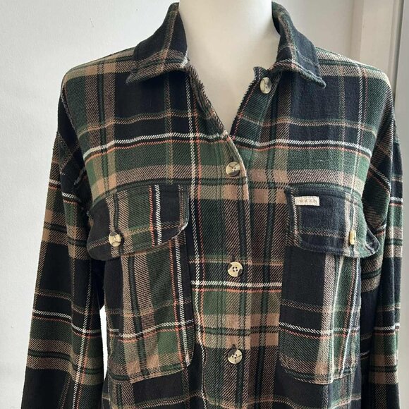 Brixton Forest Green Plaid Cotton Blend Cropped Shacket with Pockets – US S - Picture 3 of 12